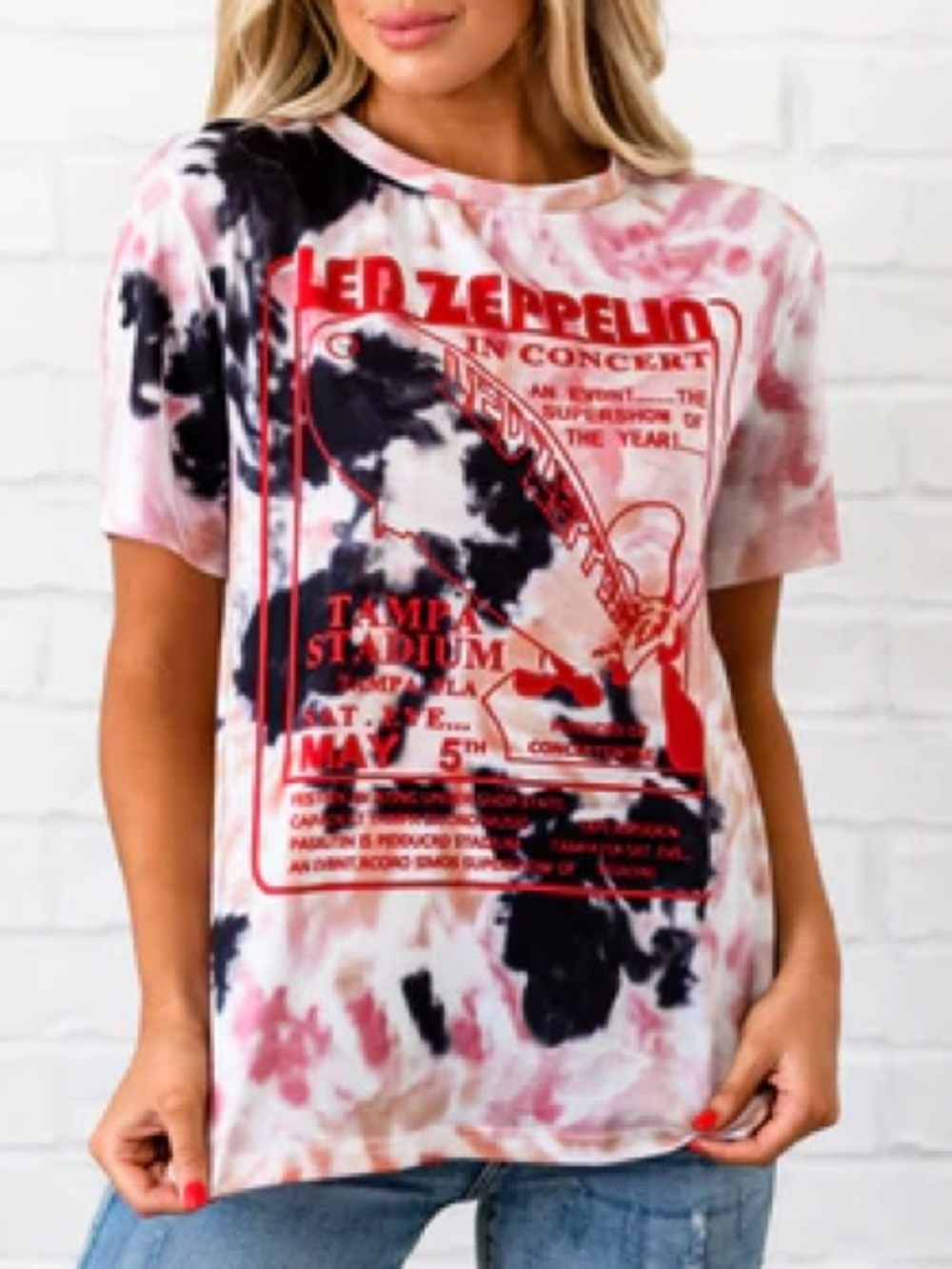 Tie-Dye Graphic Tee - Pink/Black Led Zeppelin Concert Shirt